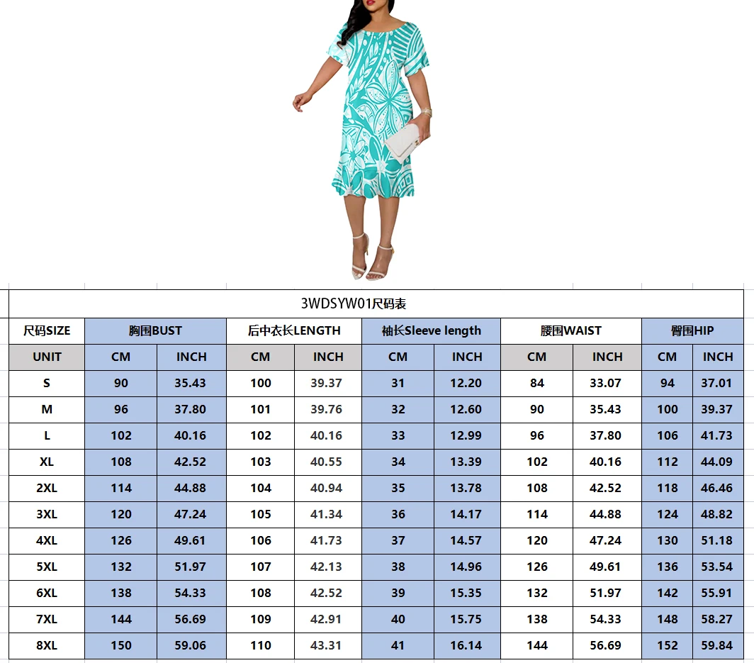 Polynesian island dresses Hawaiin Flowers Pattern Short Sleeve Short Dress  Ladies Fashion Dresses Plus Size