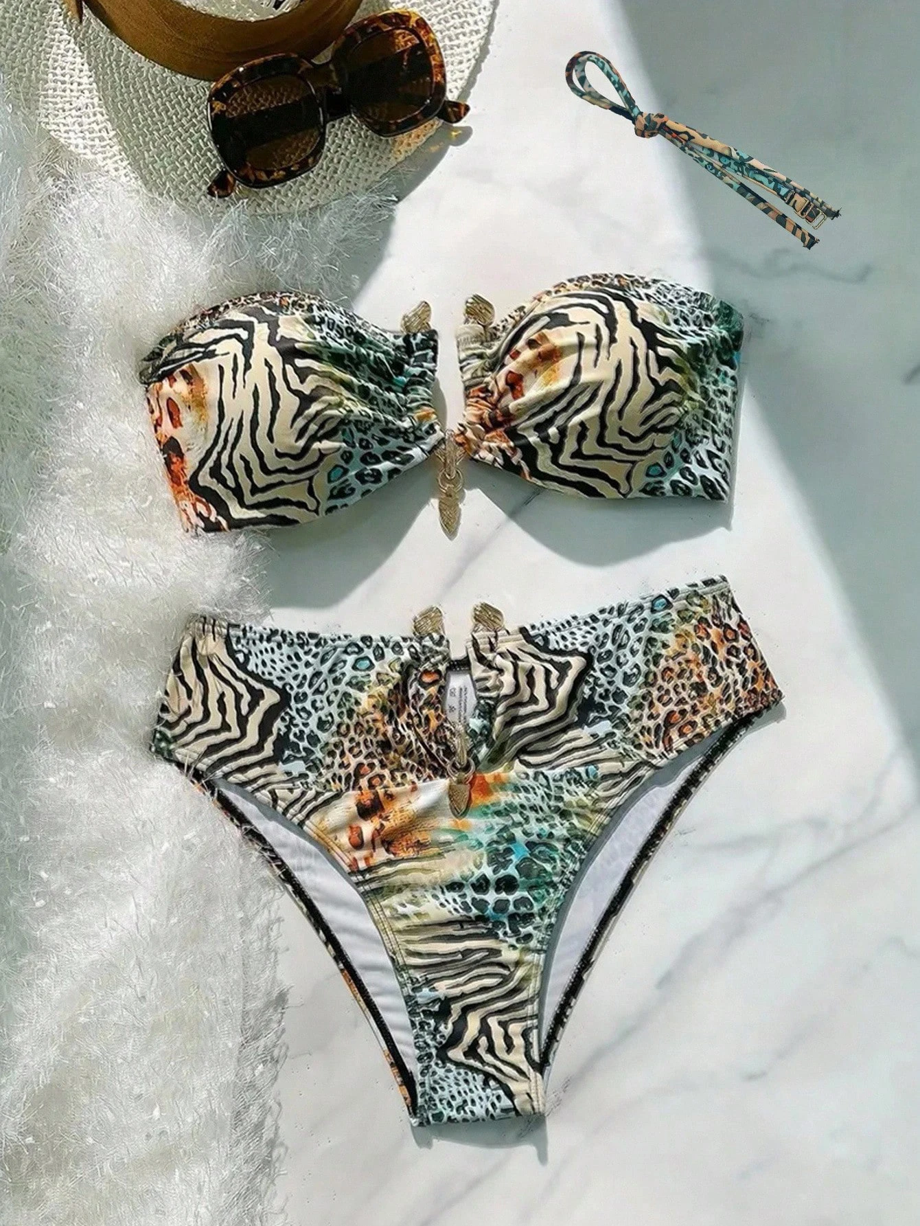 Sexy Bandeau Bikini 2026 Women Metal V Wire Zebra Tiger Print Push Up High Waist Swimsuit Beach Bathing Suit Two Piece Swimwear
