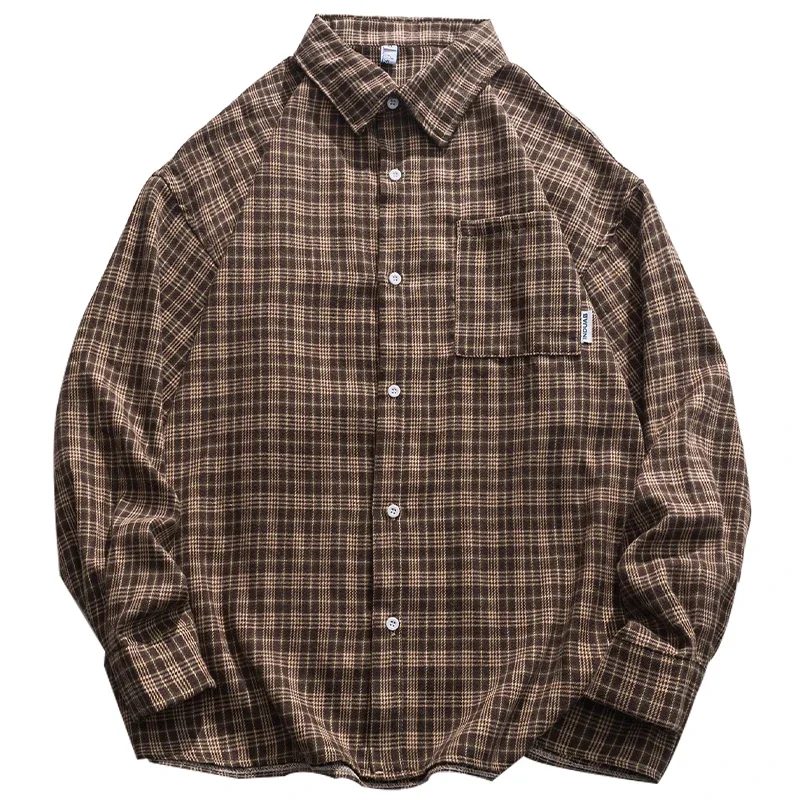 Street Plaid Contrast Color Long-Sleeved Shirt Men's and Women's Retro Loose Boyfriend Style Couple Casual Jacket