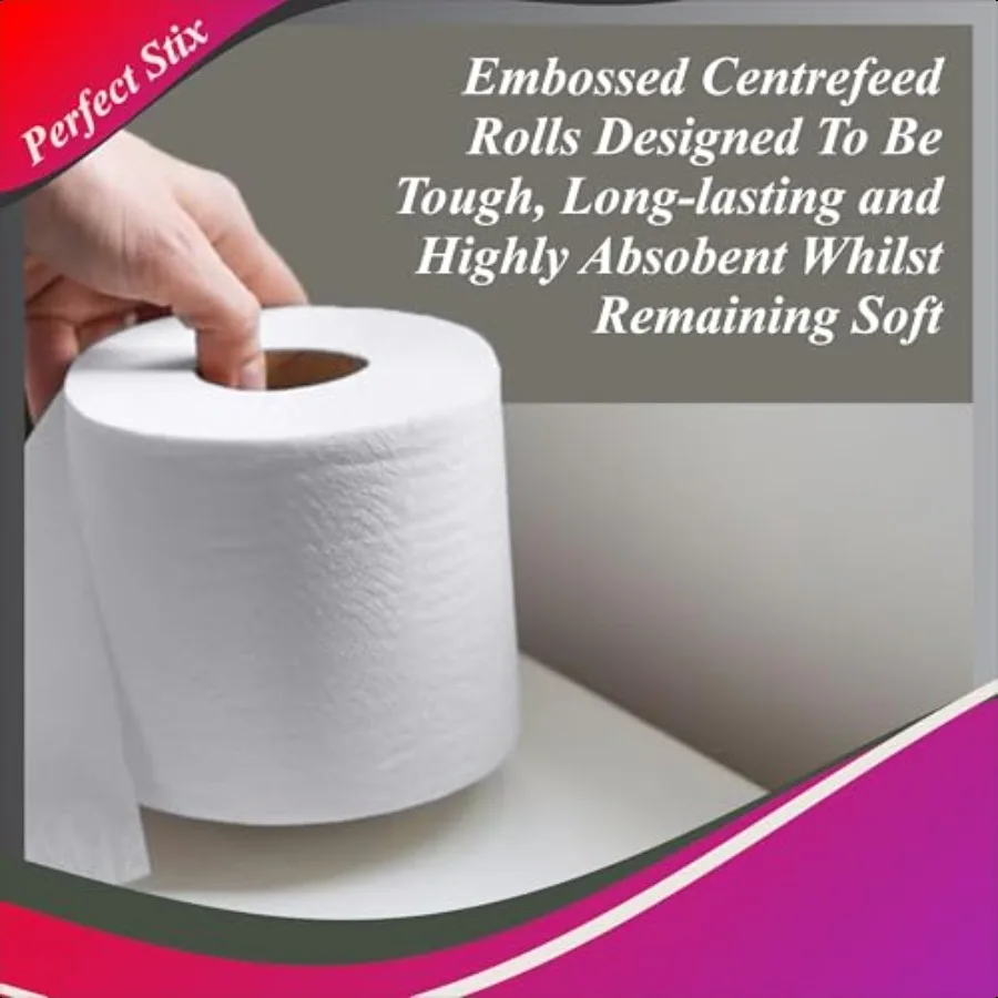 Confezione da 10 asciugamani di carta bianchi con tirante centrale da 2 ct, 600 fogli per rotolo