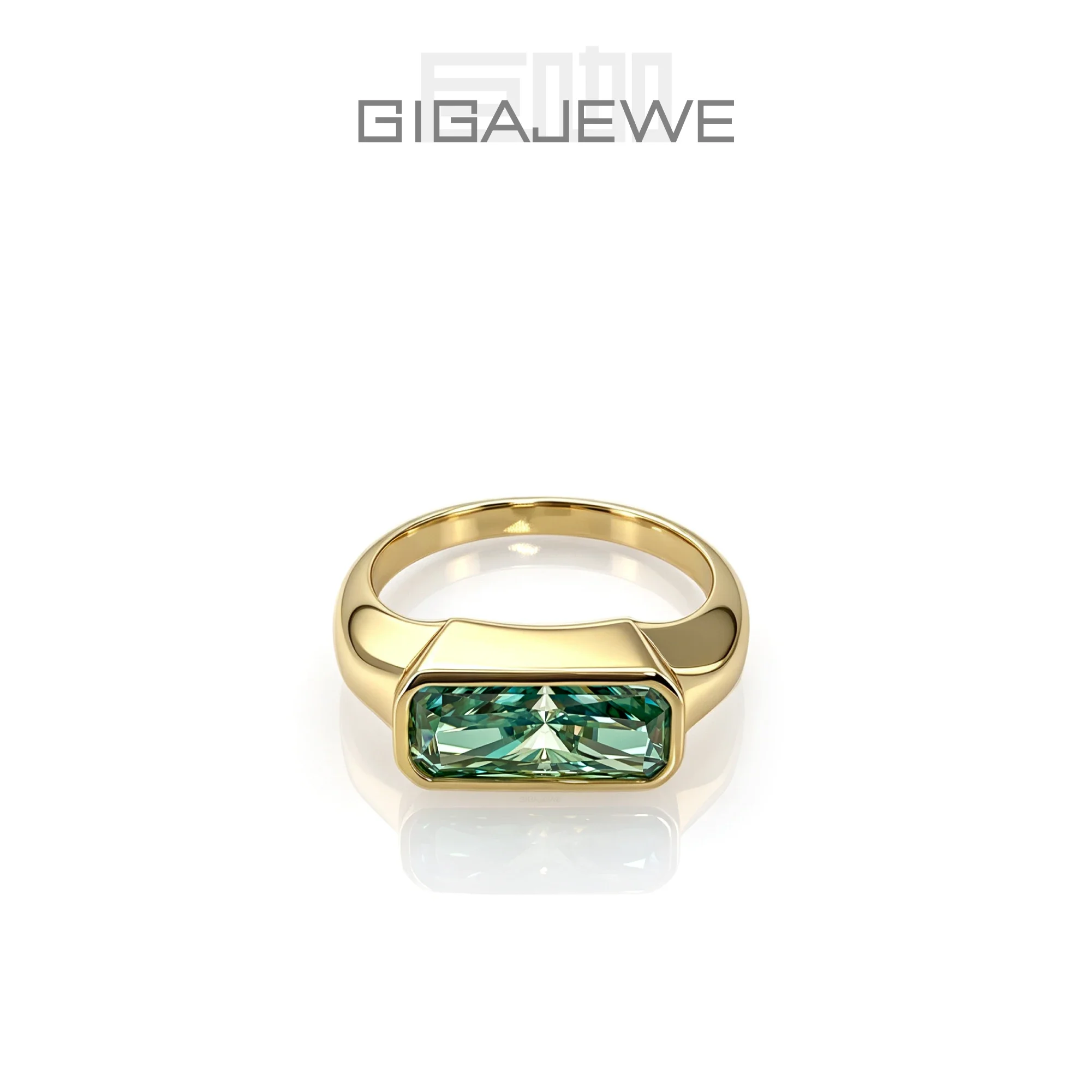 GIGAJEWE 3.5CT Shield Cut Moissanite Ring 7x10mm White Cyan Stone 925 Sterling Silver Heavy Gold Plated Chunky Statement Ring
