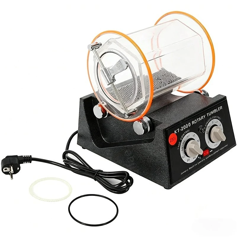 5kg Rotary Tumbler Jewelry Polisher Bead Surface Cleaner Drum Polishing Finisher Machine KT2000 with Timer for Chamfering