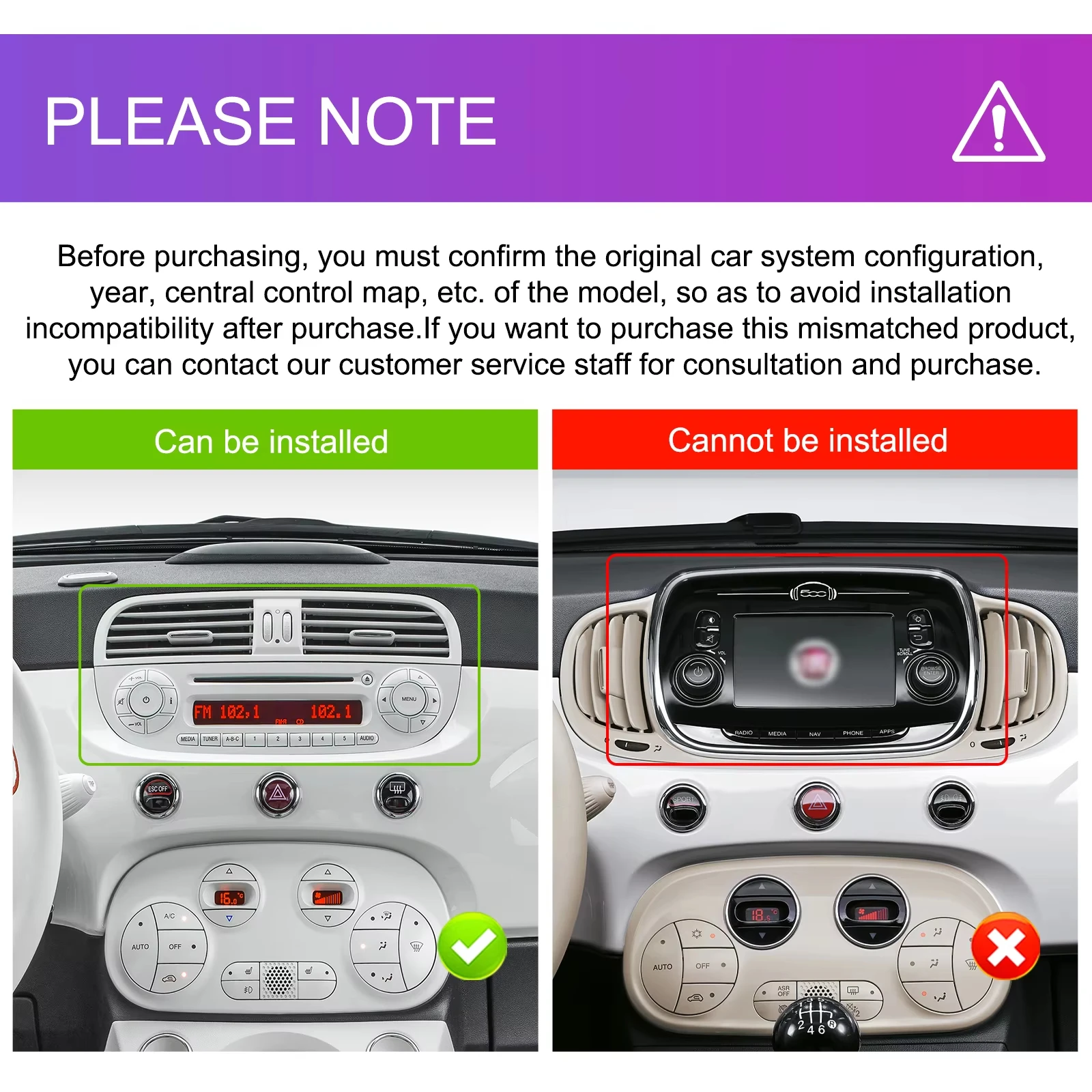 Radio para coche Podofo de 7 pulgadas con CarPlay Android para Fiat 500 2007-2015, sistema inteligente para coche, receptor estéreo GPS 2din, FM RDS, autorradio, unidad principal para salpicadero, navegación, reproductor multimedia para coche 3