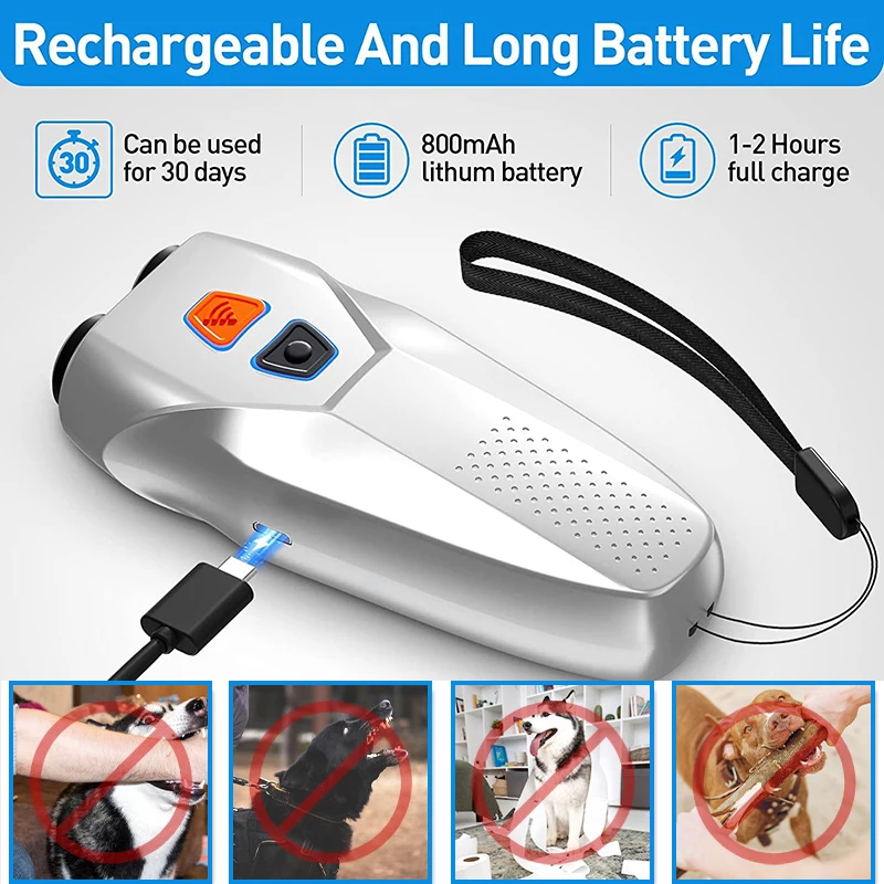 Ultrasound Dog Repeller Anti Barking Stop Bad Behaviors Pet Training Device Rechargeable Dog Repellents with Flash Light