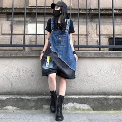 Denim Jumpsuits for Women Patchwork Vintage Casual Playsuits Loose Wide Leg Shorts Workwear One Piece Outfits Women Clothing