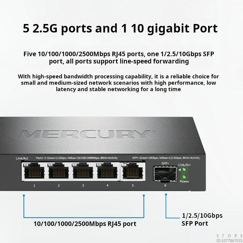 MERCURY 5-port 2.5G Switch, 5*2.5GE+1*SFP, Network Hub and Splitter, Supports Full-duplex Mode, Plug and Play SE106