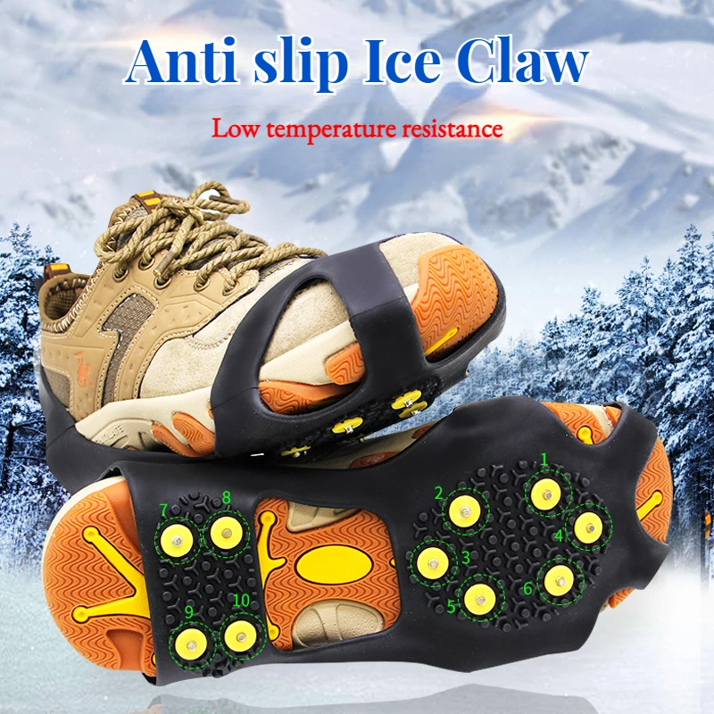 2pcs 10 Steel Studs Crampons Snow Grips Cleats for Ice and Snow Anti-Slip Rubber Traction Cleats Hiking Walking Climbing Jogging