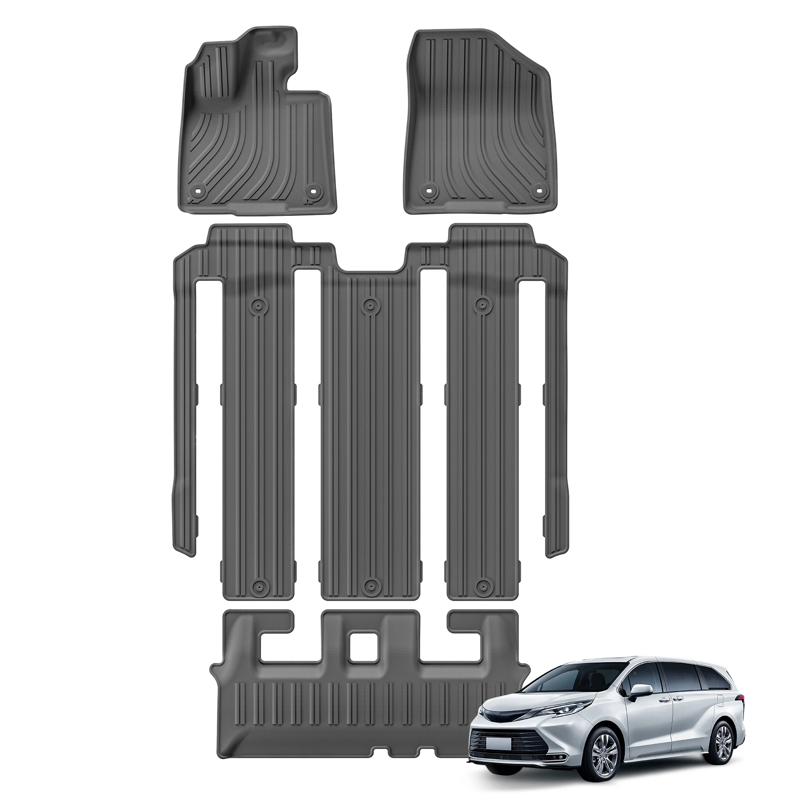 for 2021 - 2023 2024 Toyota Sienna (Only for 7 Seat) Car Floor Mats Cargo Liner Trunk Pad TPE 3D Foot Mat Black Left Rudder