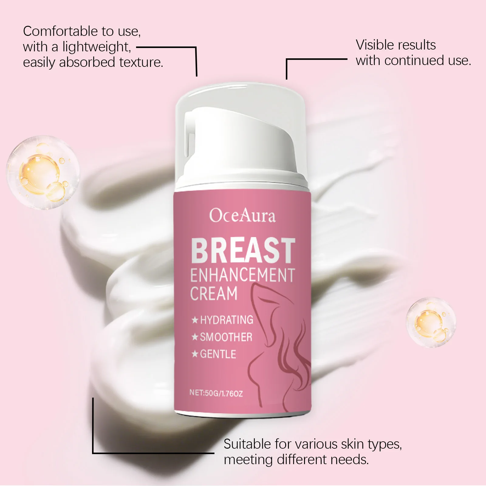 OCEAURA Breast Growth Cream Compact Plump Promote Growth Improve Elasticity Deeping Hydration Compact Lift Breast Massage Cream