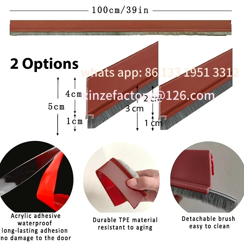 

Customizable Door Seal Draft Stopper with Brush Reduce Noise, Rubber Door Sweep Breeze Blocker, Adjustable Under Door Draft Stop
