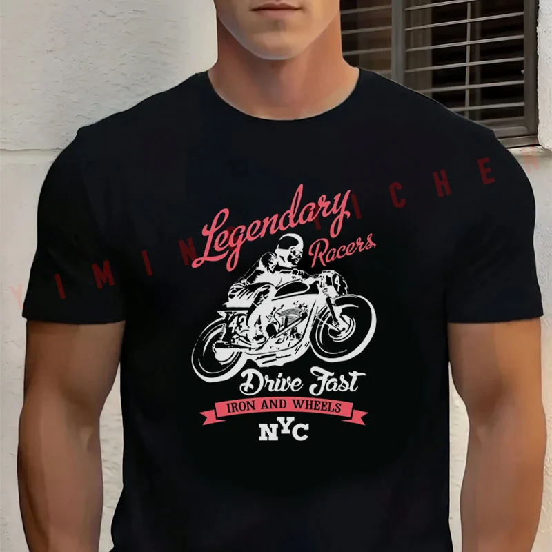 

Men's Summer Cotton T-shirt Legendary Racers Graphic Motorcycle Tee Casual Short-sleeve Motorbike Cycling Top