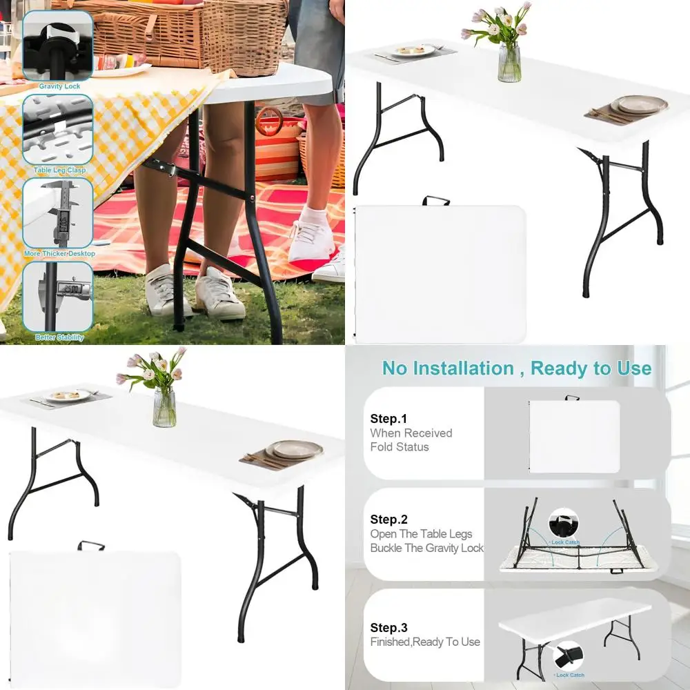 

Складной стол повышенной прочности, 6 футов, для использования на улице и в помещении, идеально подходит для кемпинга, пикников и мероприятий, белый, грузоподъемность 150 кг