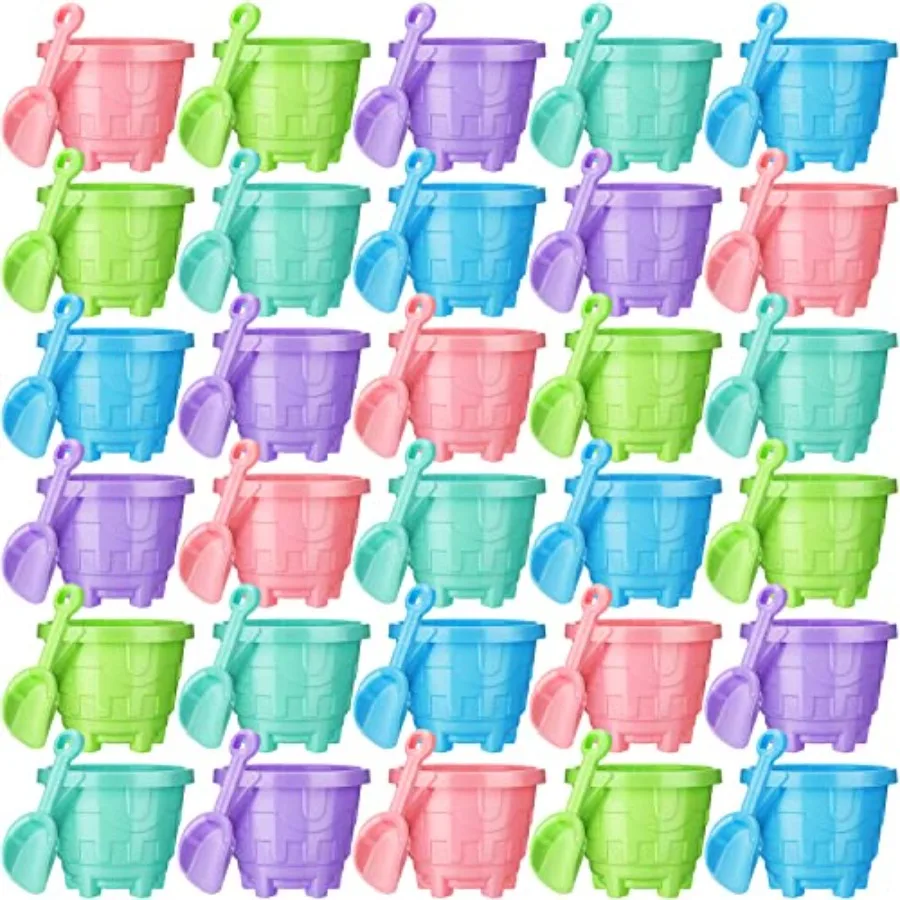

100 Pcs Easter sand buckets for kids, plastic beach pails, 5.5 inch, bright colors, lightweight and durable, party favor and gi