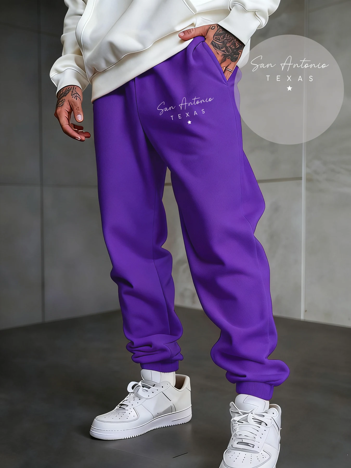 

San Antonio Texas Creative Letter Printed Men Jogging Pants Pocket Long Pant Autumn Casual Sweatpants All-Match Fleece Trousers
