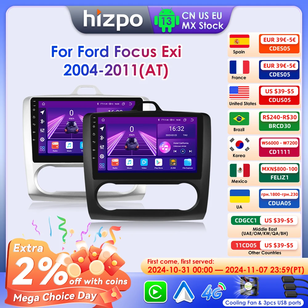 

Hizpo CarPlay Car Radio For Ford Focus 2 Mk2 2004-2008 2009 2010 2011 Android Auto Multimedia Player GPS 2din Autoradio RDS 7862