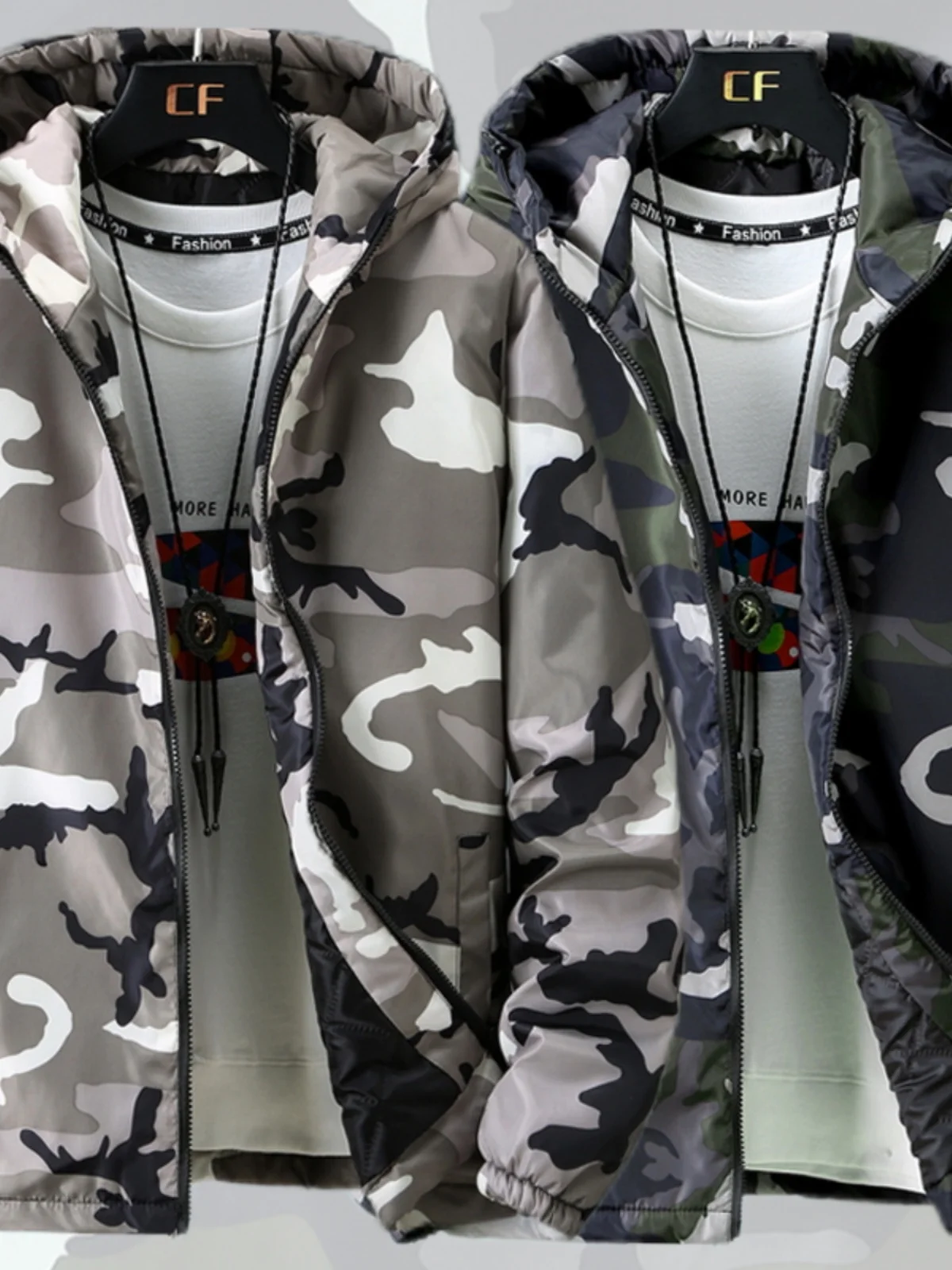 メンズ軽量コットンジャケット秋冬迷彩フード付きベスト薄い綿入り大きいサイズファッショナブルなアーバンスタイル