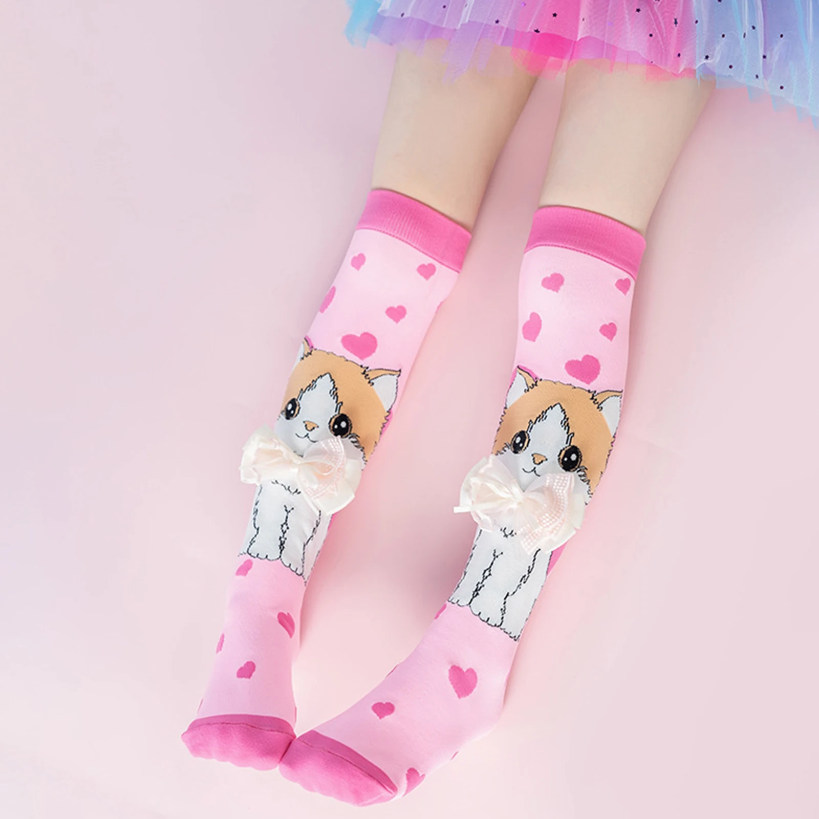 

Toddler Girls Funny Socks Cute Bow Cartoon Dog and Cat Knee High Socks Long Tall Socks for Kids Children