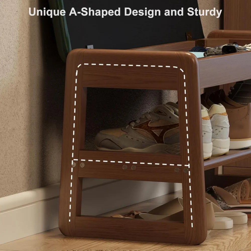 Зеленая кожаная мягкая двухъярусная полка для обуви с откидной крышкой для хранения вещей для прихожей и прихожей (31,5 дюйма)