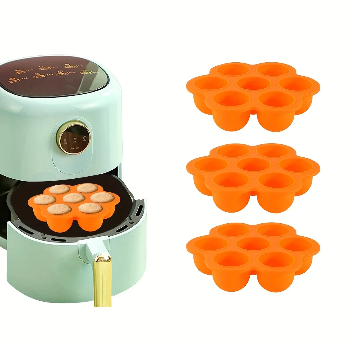 1 Stück runde Muffinpfannen aus Silikon mit 7 Mulden und Antihaftbeschichtung – Air Fryer Pudding Cupcake-Rezeptschale für gesundes und köstliches Backen
