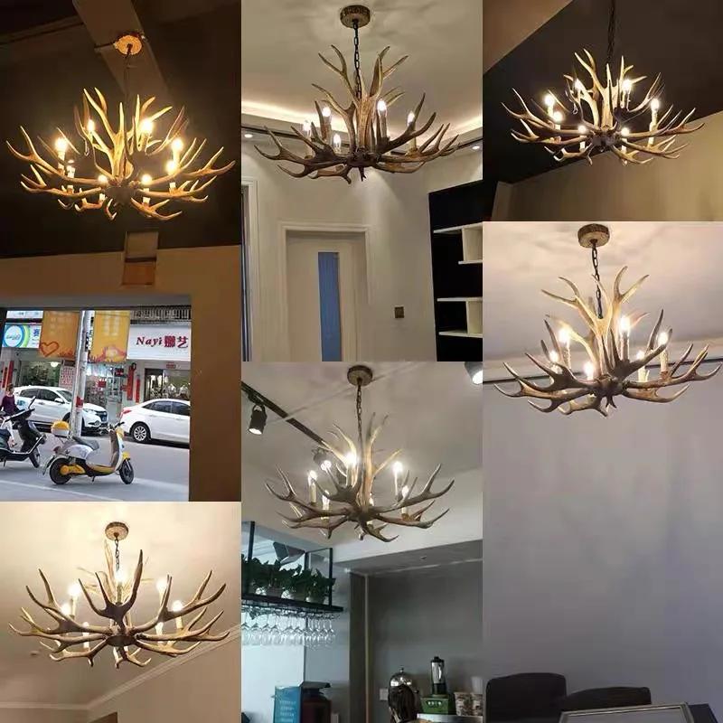 레트로 레진 사슴뿔 펜던트 샹들리에 거실 레스토랑 바 E14 인더스트리얼 사슴뿔 조명 집 장식 조명기구