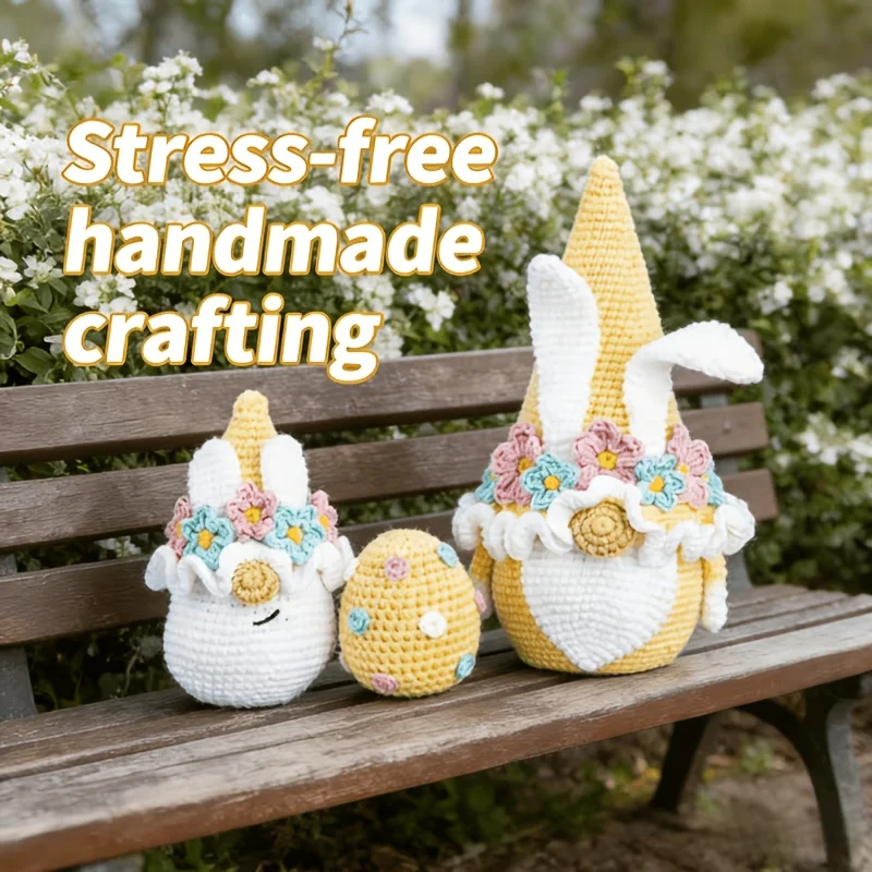 3 Pieces - Cute Dwarf Lucky Egg And Dwarf Rabbit Crochet Materials Pack, Creative Crochet DIY, With Step-by-step Video Tutorials, Includes A Paper Basic Tutorial In English Instructions, Suitable For Crochet Enthusiasts, Desk Ornaments/bag Hangers/home De