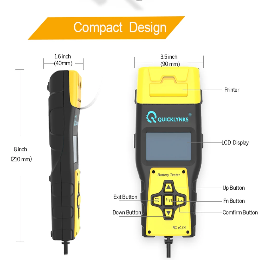 

QUICKLYNKS car battery tester digital for ios and Android 12V&24VLead-Acid battery tester with printer