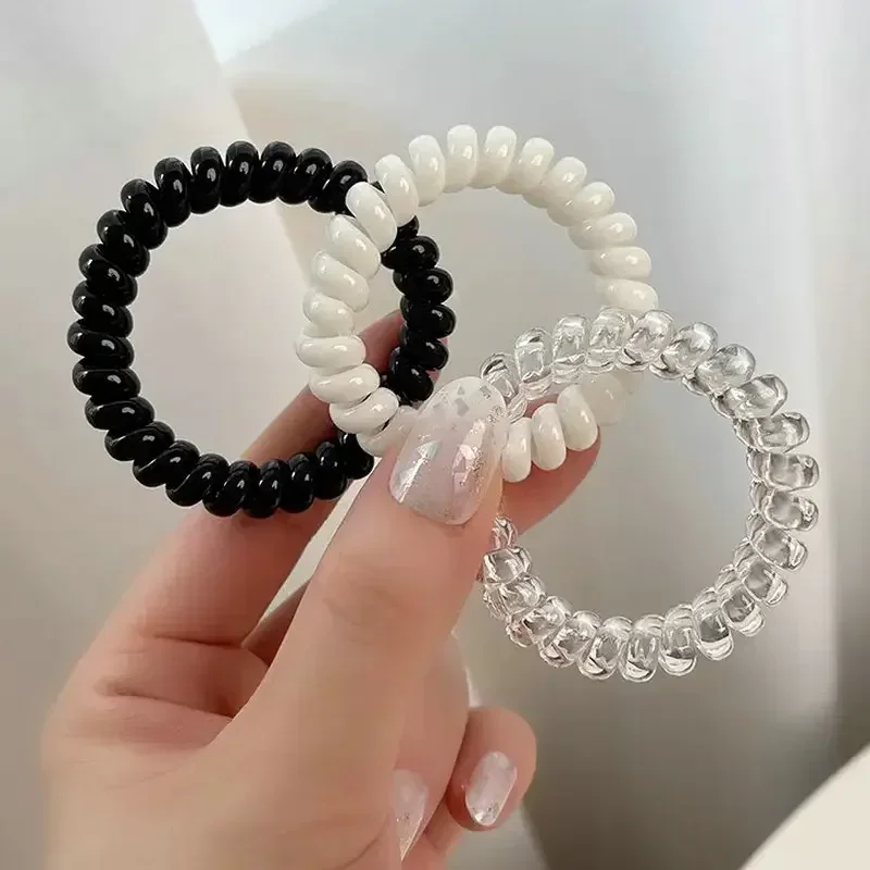 1/10Pcs/set New Black White Hair Rope Girl Telephone Wire Elastic Plastic Hair Band Spiral Cord Rubber Hair Tie Stretch Headband