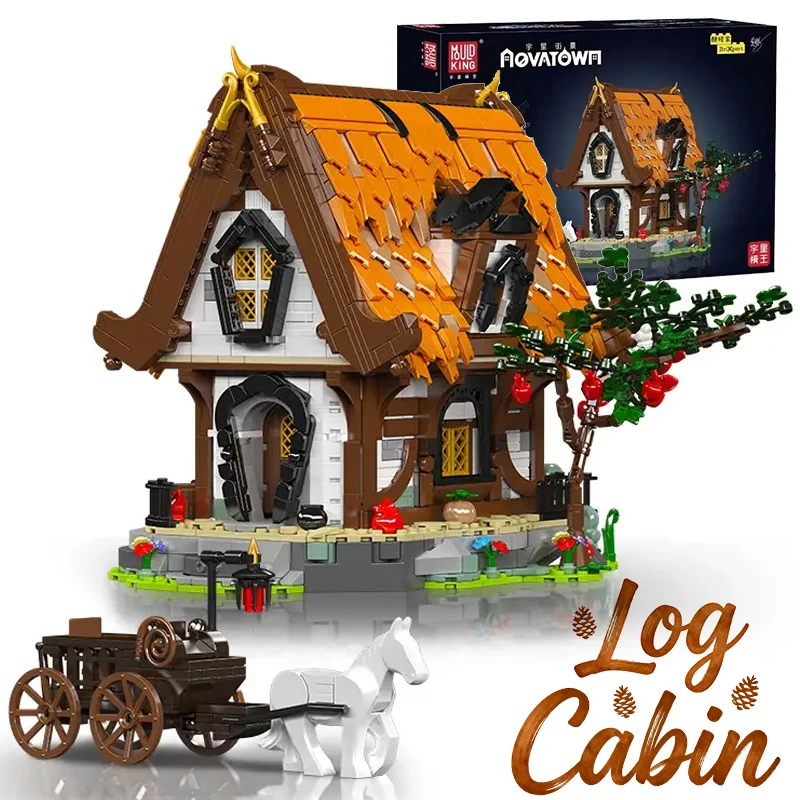 Cretive mundo medieval a-frame log cabine blocos de construção floresta casa arquitetura moc montar tijolos brinquedos presente crianças menino adulto