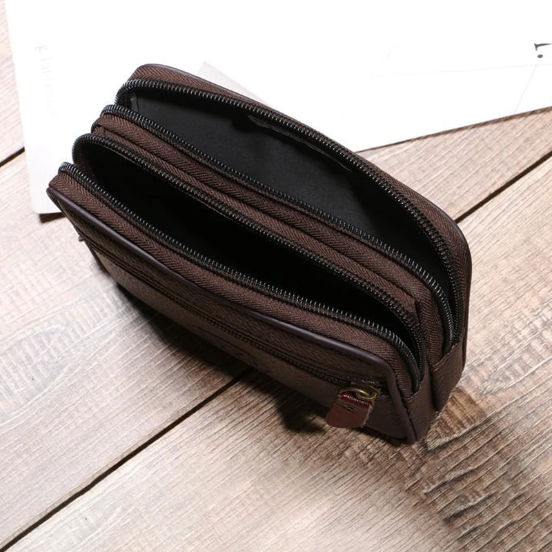 Tas Pinggang Kulit PU Di Atas Sabuk Dompet Kecil Luar Ruangan Tahan Aus Tas Pinggang Multifungsi Tempat Koin Ponsel Unisex