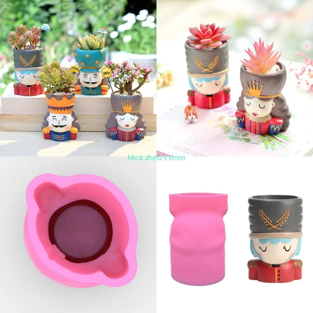 

E15E King Queen Soldier European Flowerpot Epoxy Resin Mold Plant Pot Holder Concrete Plaster Silicone Mould