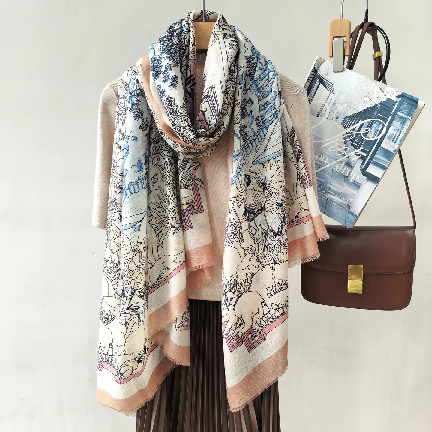 100% Wool Scarf Women Winter Warm Thick Soft Cozy Checked Shawl Wrap Pashmina Long Neckerchief Bandana Fashion Echarpes Bufanda