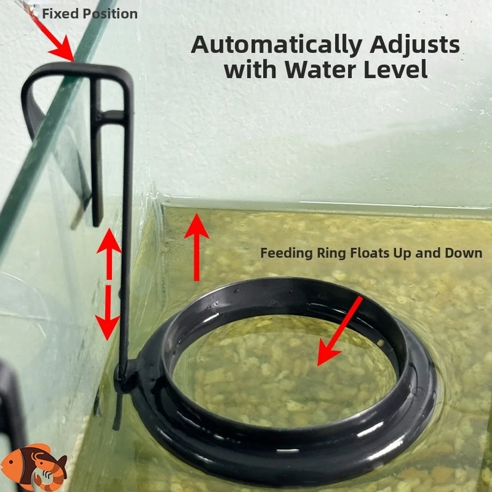 Black Iron Feeding Ring for Aquariums Featuring Floating Action Adjustable Hook Mount and Efficient Feed Containment