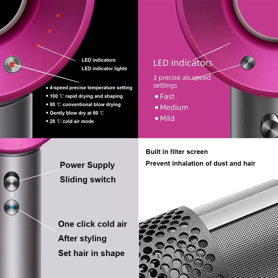 مجفف شعر بالأيونات السالبة عالي السرعة للاستخدام المنزلي، بدون شفرات، سريع الجفاف، هادئ، خفيف الوزن، للعناية بالشعر مع قوة الرياح القوية