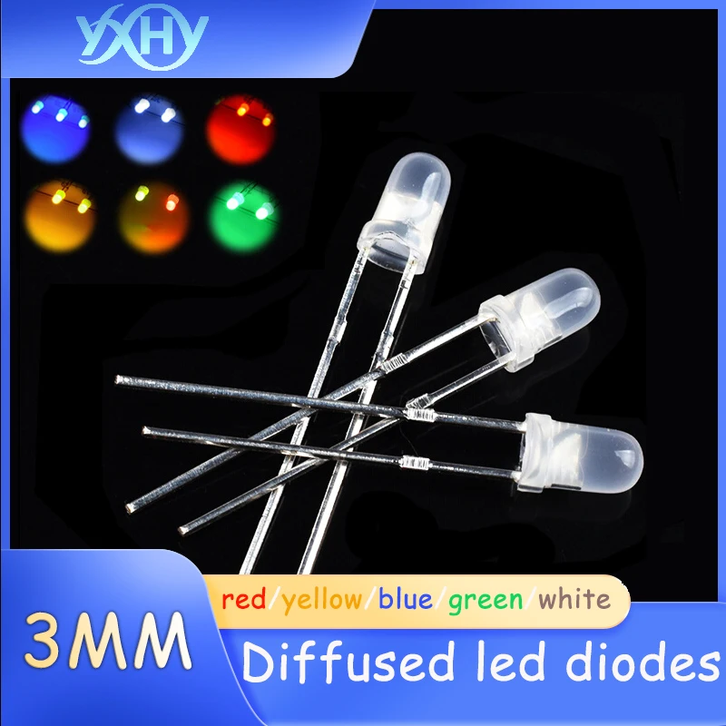 

100pcs 3MM/F3 through-hole foggy LED frosted light white hair green red blue yellow Light Emitting Diode no polarity red-green