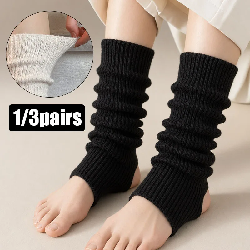 1/3 Pairs Women's Knit Leg Warmers Soft Stretchy Ribbed Stirrup Footless Socks Slouch Boot Cuffs for Winter Dance Yoga Solid