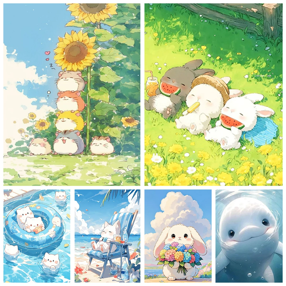 

Healing digital oil painting, DIY cartoon pet decorative paintings, rabbits, tigers, whales, high-quality hand-painted designs.