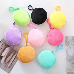 Porte-monnaie rond en peluche solide pour femme, portefeuille mignon, sac pour carte d'identité, porte-clés minimaliste, portefeuilles Kawaii