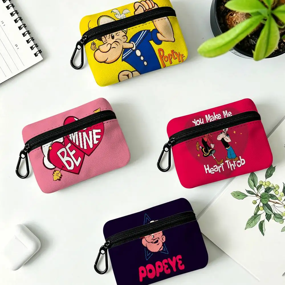 Classic P-Popeye Comics Multifunctional Oxford Cloth Small Pouch With Hook Mini Coin Wallet Earbud Storage Bag
