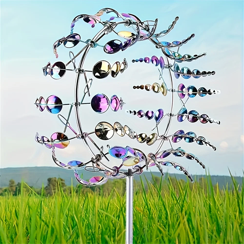 

2 pcs Magical Metal Windmill, 3D Metal Outdoor Wind Spinners For Yard And Garden, Unique Metal Kinetic Wind Sculptures & Spinner