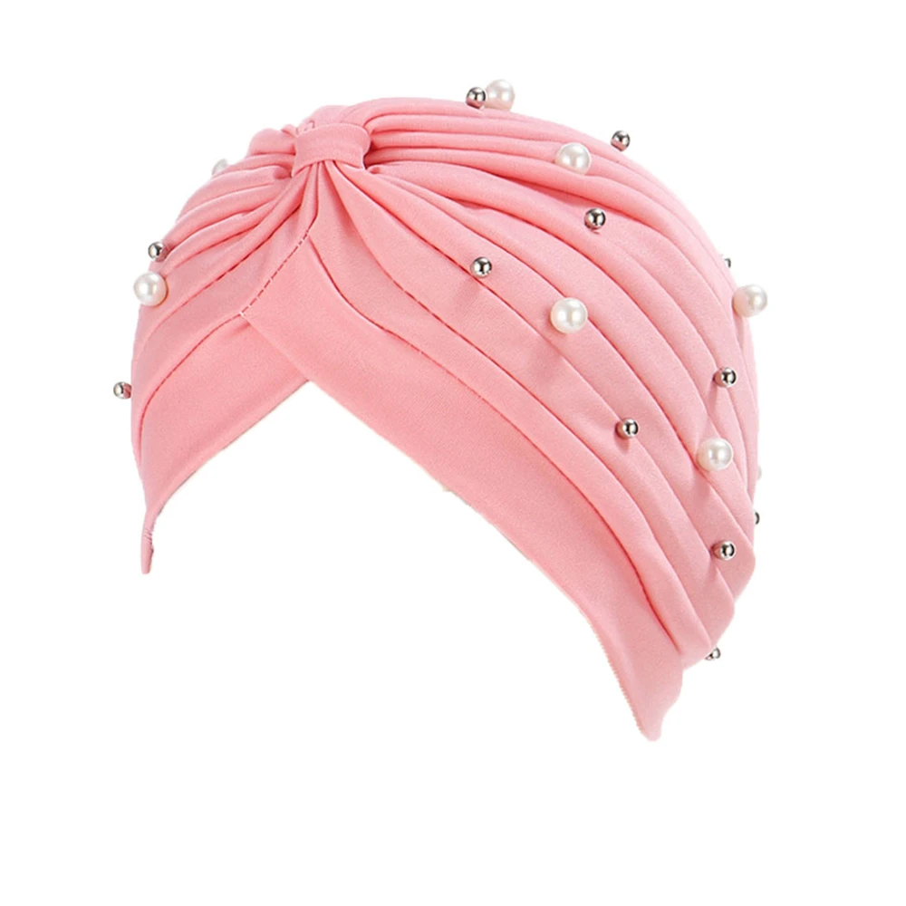 Fashion Women Beaded Plaeted Turban Bonnet Soild Color Turban Hat Inner Hijab Chemo Cap Headwrap Headscarf India Hijabs Bandanas