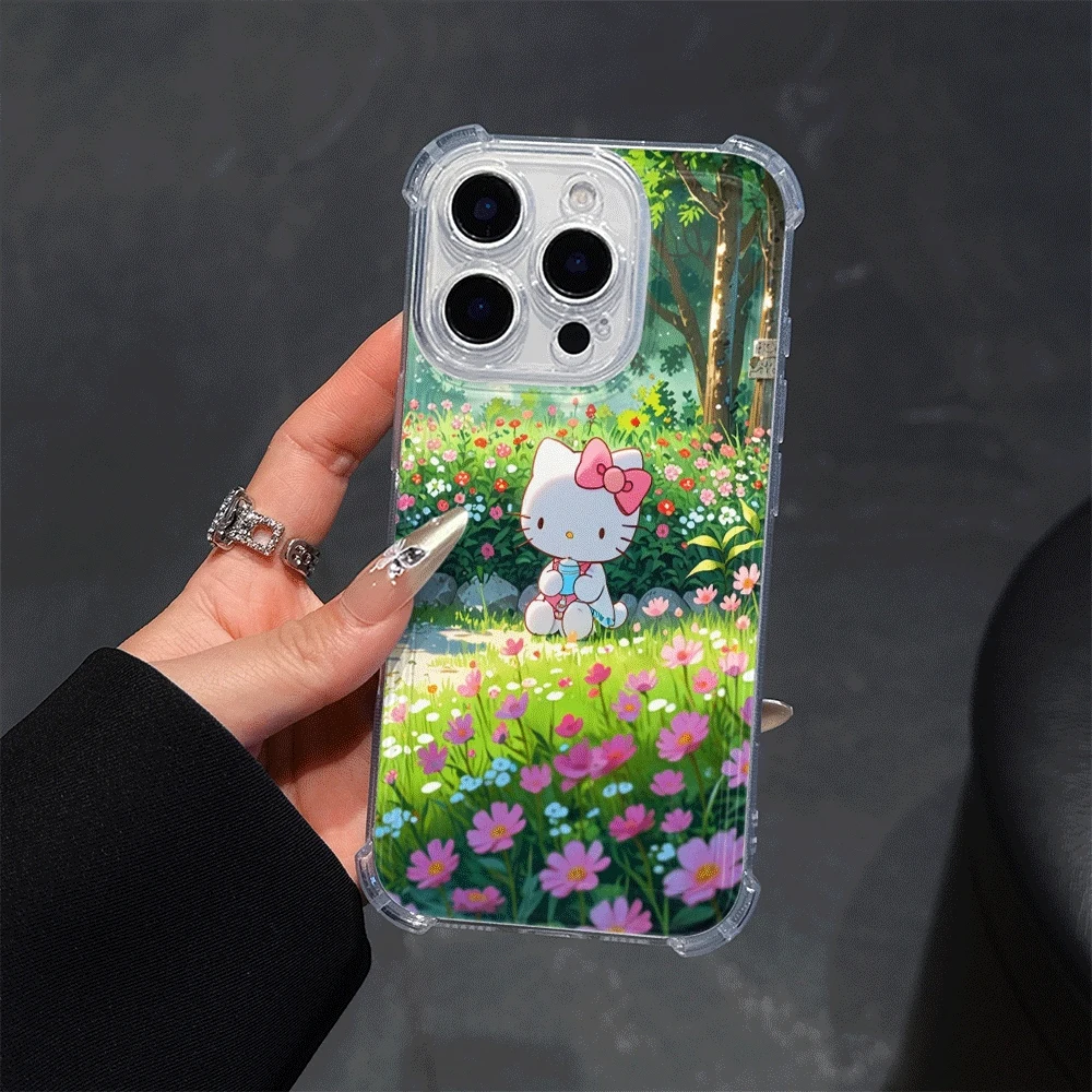 Sanrio KT Soft Phone Case For IPhone 13 IPhone 16/15/14/13/12/11/x/xs/xs Max Girl Mobile Phone Cases Hellokitty Anime