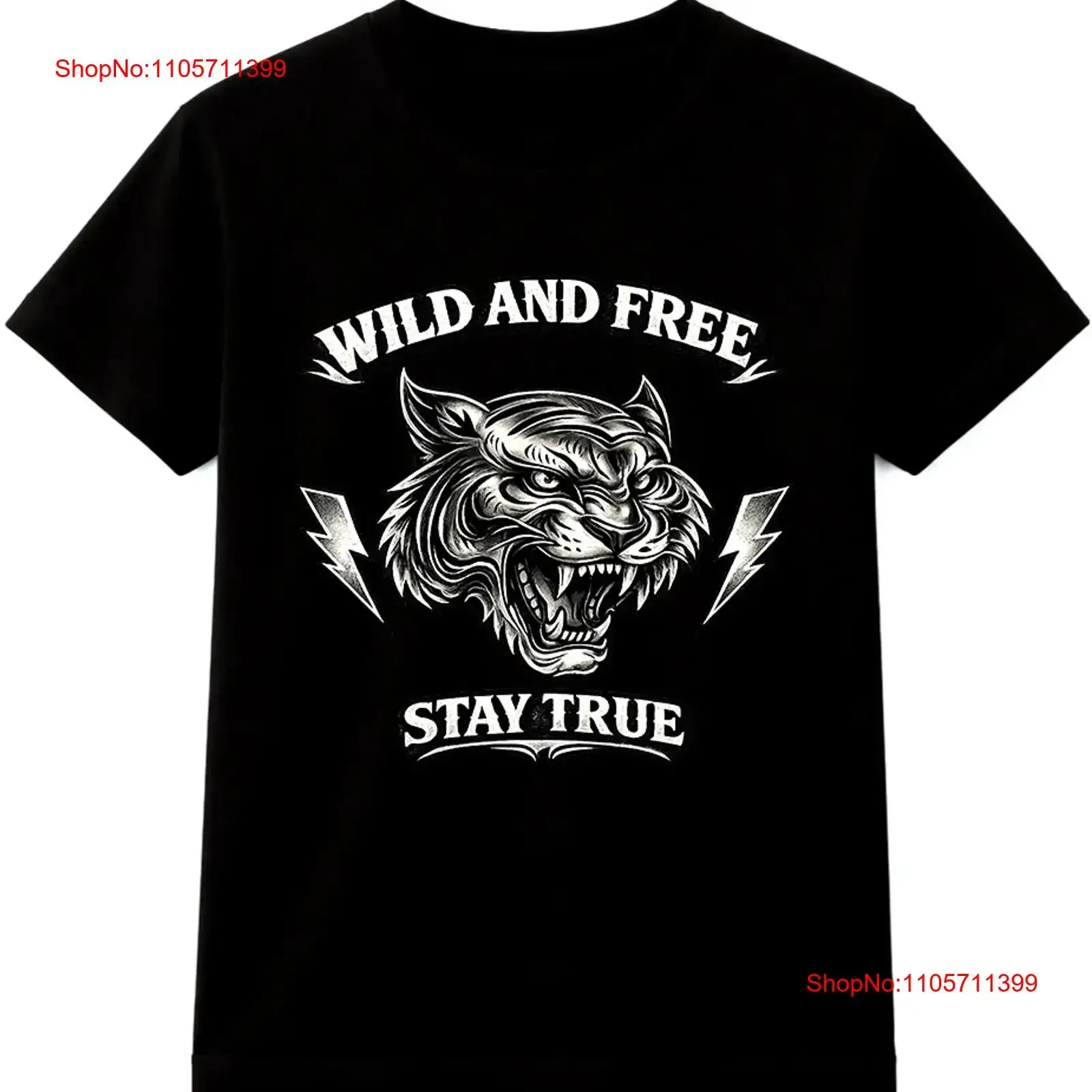 Tiger T Shirt Wild And Free Stay True Roaring Big Cat Biker long or short sleeves vintage Washed Unisex Stylish