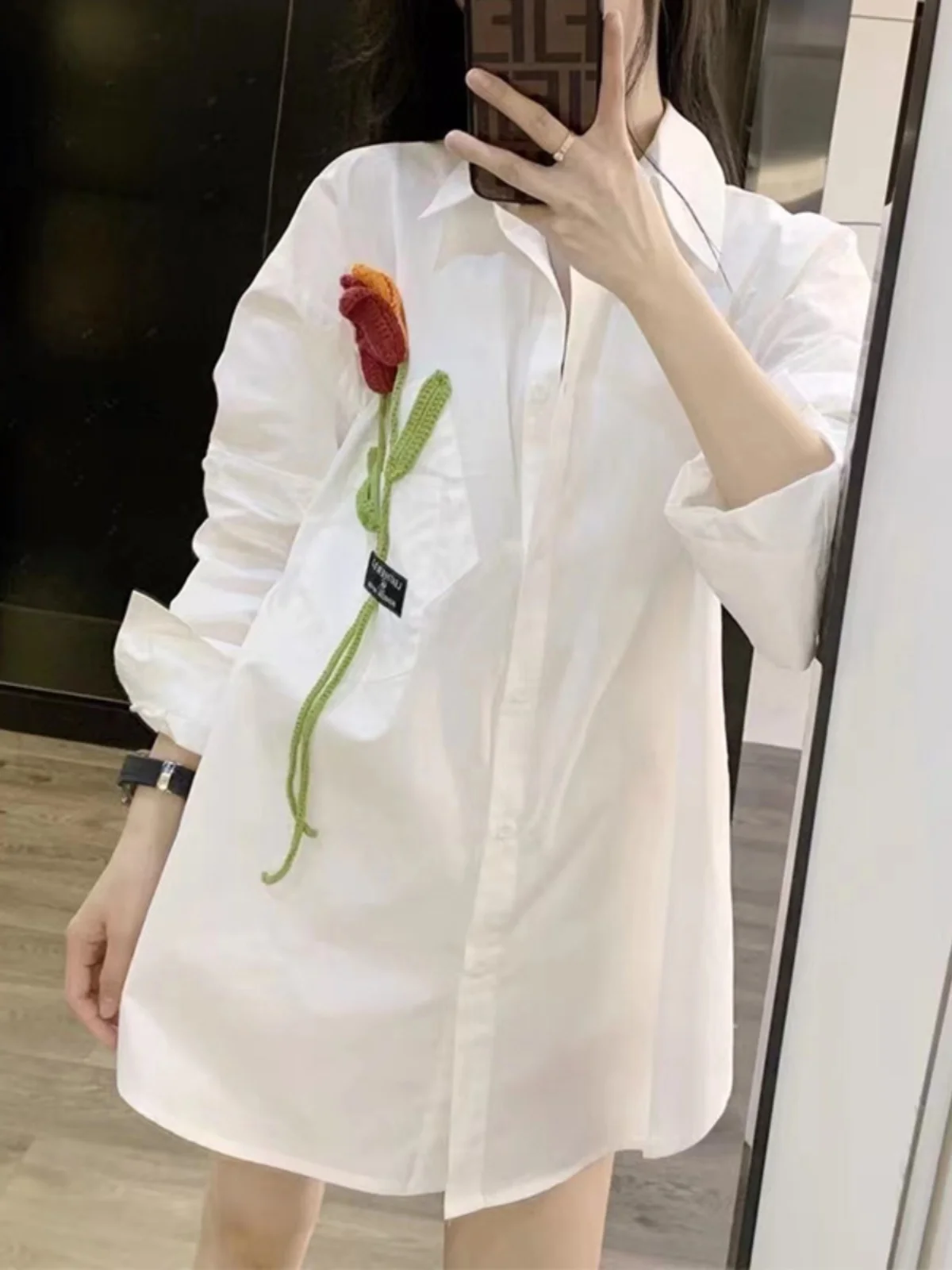 Witte losse lange Sve irt dames lente herfst nieuwe Sle Premium Quali bovenkleding Koreaanse Sle pendelen Faion