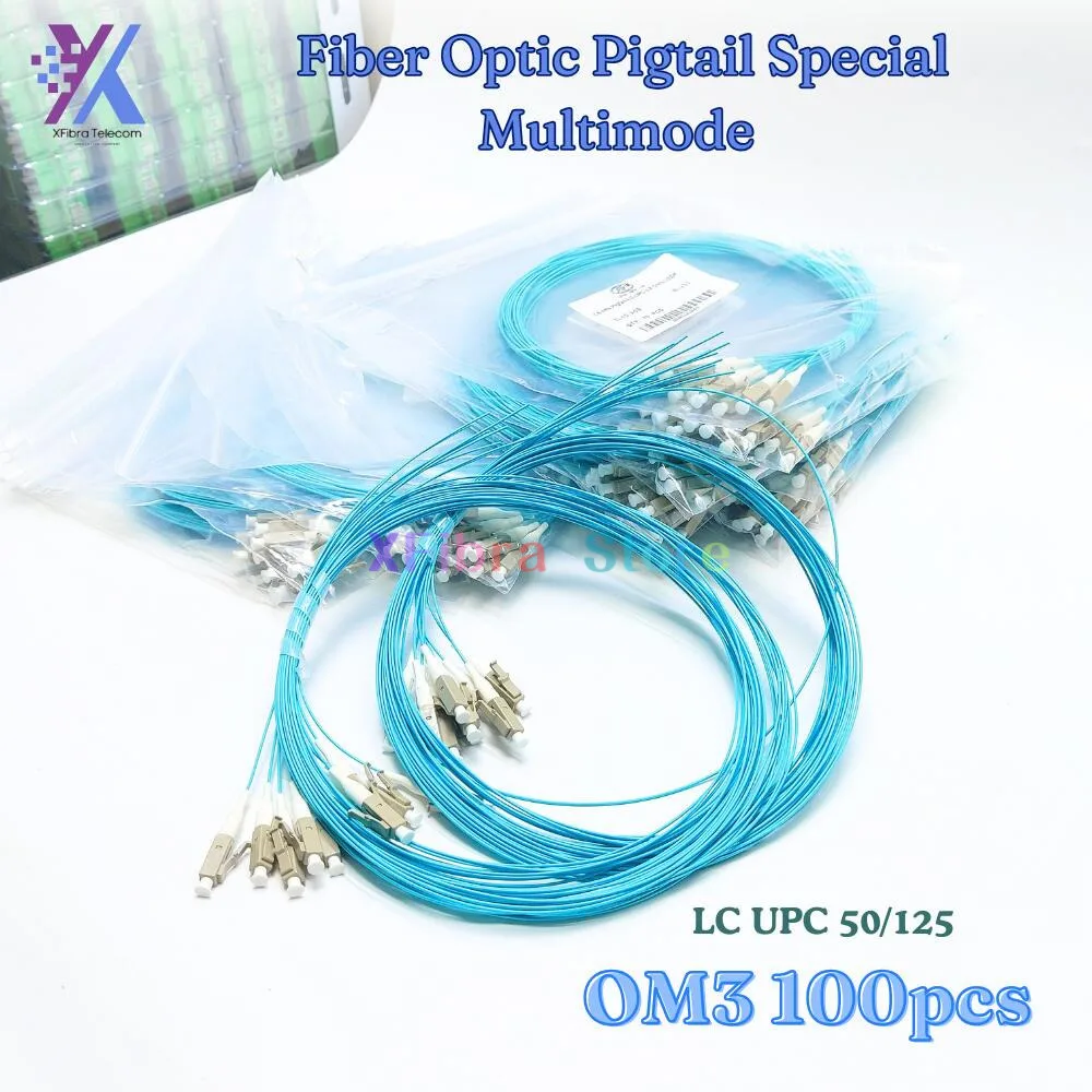 Fiber Optic Pigtail 0.9Mm MM Simplex LSZH 10 Gigabit Multimode OM3 LC-UPC 100Pcs Lot FTTH