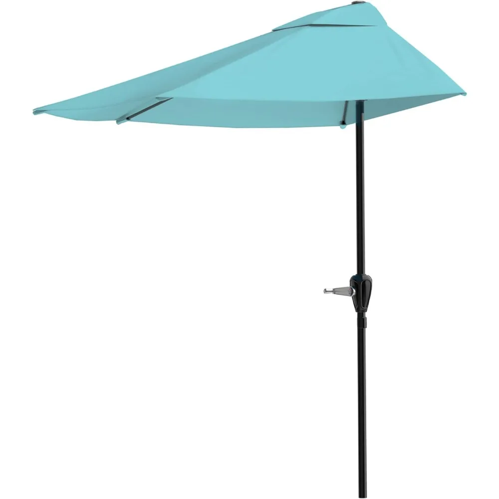 Pure Garden Half Umbrella Outdoor Patio Shade - 9 ft Patio Umbrella with Easy Crank - Small Canopy for Balcony, Table, or Deck (