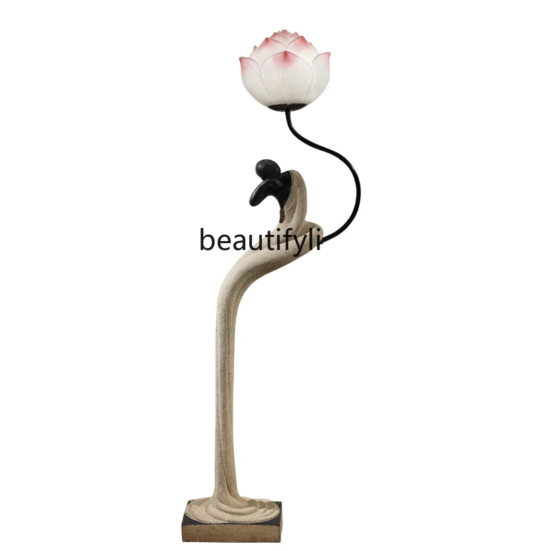 

New Chinese Floor Lamp Living Room and Tea Room Study Lamp Retro Vertical Zen Floor Lamp