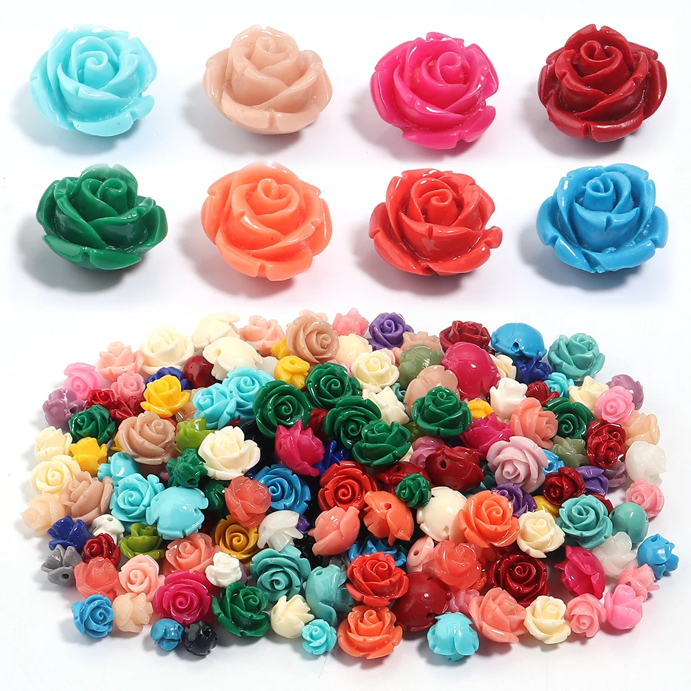 20 Stück 6 8 10 12 mm Harzperlen, Imitation von Korallenblumen, lose Perlen für Charm-Schmuckherstellung, DIY-Armband, Halskette
