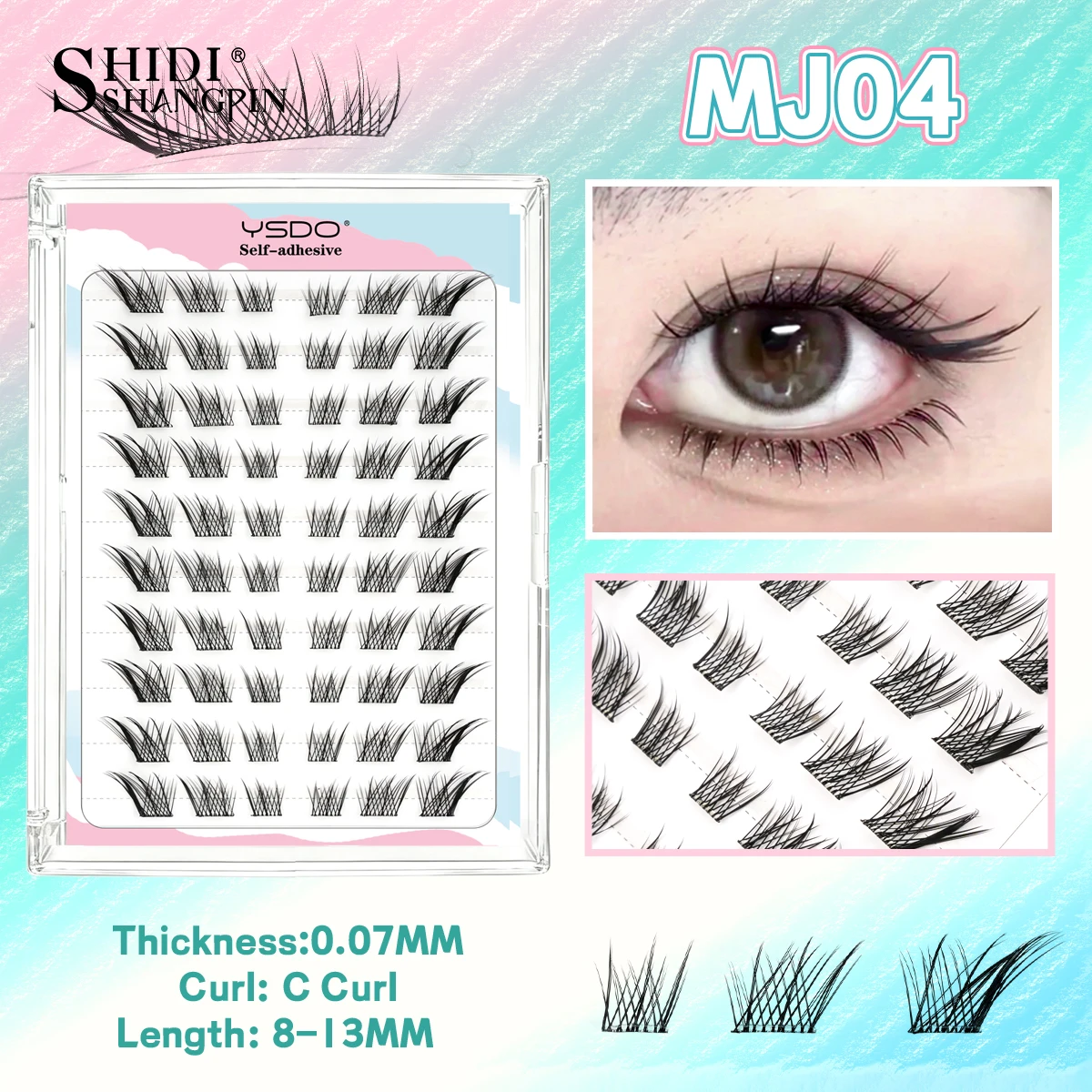 自己粘着まつげクラスターアニメナチュラルソフトつけまつげ接着剤不要DIY韓国つけまつげメイク用簡単装着