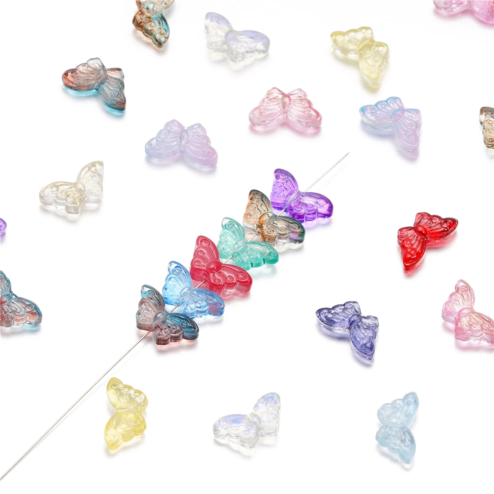 30Pcs/Lot 8*15mm Transparent Glass Small Butterfly Loose Charm Pendants for Necklace DIY Craft Jewelry Making Accessories
