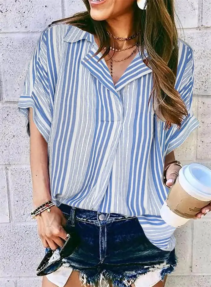 Cseta de Verano para Mujer, Estilo Casual Europeo, Estampado, Blusa, Estilo Urbano, Cuello , Cinco Mangas, Ajuste Ho...